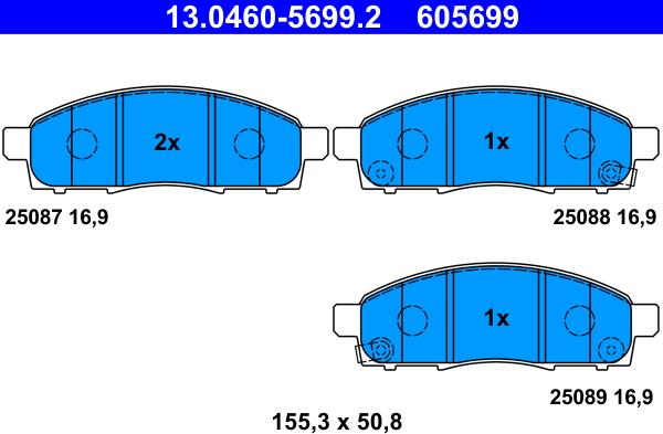 ATE 13.0460-5699.2 — Zestaw klocków hamulcowych, hamulce tarczowe