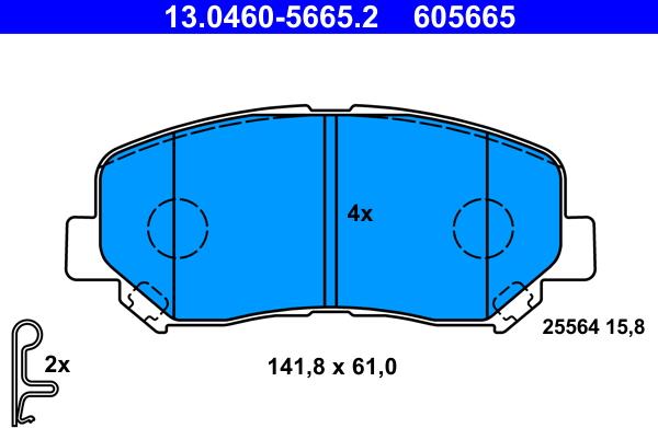 ATE 13.0460-5665.2 — Zestaw klocków hamulcowych, hamulce tarczowe