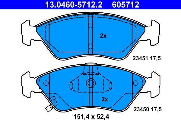 ATE 13.0460-5712.2 — Zestaw klocków hamulcowych, hamulce tarczowe