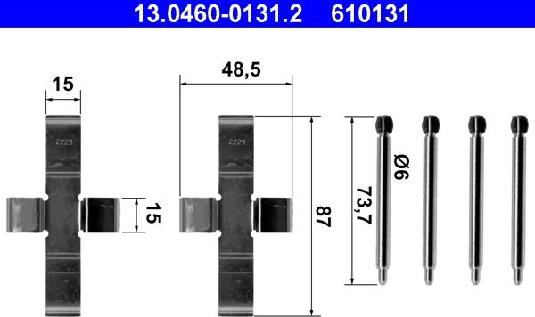 ATE 13.0460-0131.2 — Zestaw akcesoriów, klocki hamulcowe