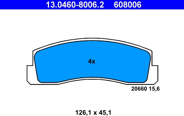 ATE 13.0460-8006.2 — Zestaw klocków hamulcowych, hamulce tarczowe
