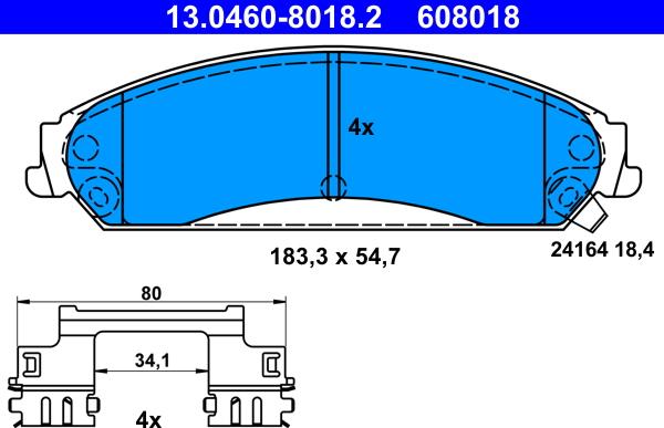 ATE 13.0460-8018.2 — Zestaw klocków hamulcowych, hamulce tarczowe