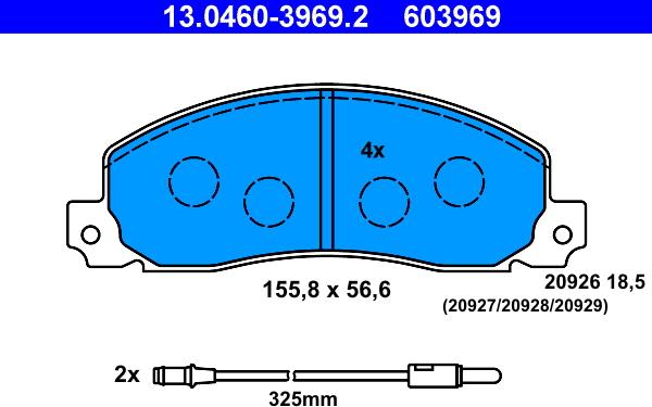 ATE 13.0460-3969.2 — Zestaw klocków hamulcowych, hamulce tarczowe