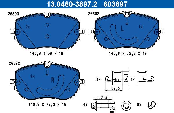 ATE 13.0460-3897.2 — Zestaw klocków hamulcowych, hamulce tarczowe