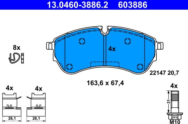 ATE 13.0460-3886.2 - KLOCKI HAM. VW P. CRAFTER-GRAND CALIFORNIA 2.0 TDI 17-