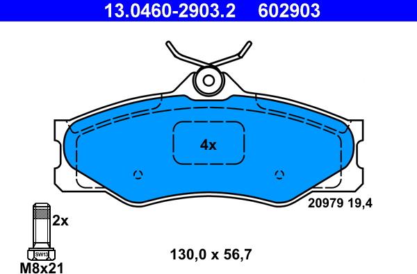 ATE 13.0460-2903.2 — Zestaw klocków hamulcowych, hamulce tarczowe