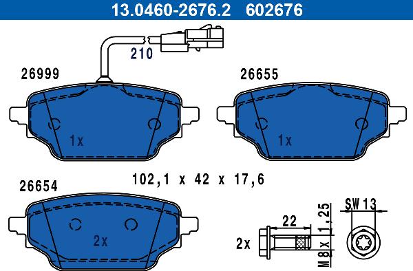 ATE 13.0460-2676.2 — Zestaw klocków hamulcowych, hamulce tarczowe