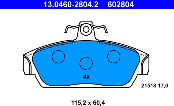 ATE 13.0460-2804.2 — Zestaw klocków hamulcowych, hamulce tarczowe