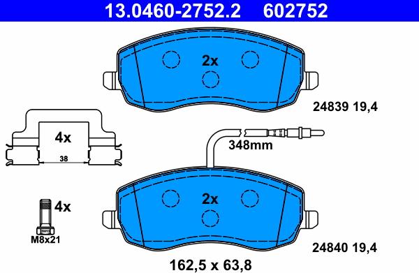 ATE 13.0460-2752.2 - KLOCKI HAM. PEUGEOT P. 807 2.0-2.2 HDI 06-14
