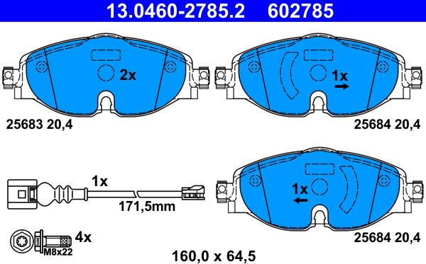 ATE 13.0460-2785.2 - KLOCKI HAM. VW P. GOLF-PASSAT-TIGUAN-TOURAN 12-