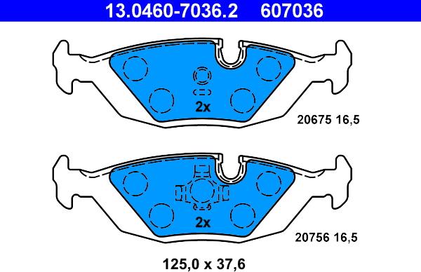 ATE 13.0460-7036.2 — Zestaw klocków hamulcowych, hamulce tarczowe