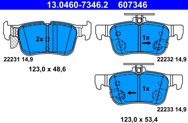 ATE 13.0460-7346.2 — Zestaw klocków hamulcowych, hamulce tarczowe