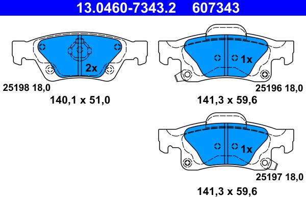 ATE 13.0460-7343.2 — Zestaw klocków hamulcowych, hamulce tarczowe