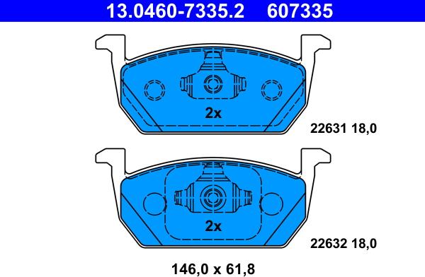 ATE 13.0460-7335.2 — Zestaw klocków hamulcowych, hamulce tarczowe