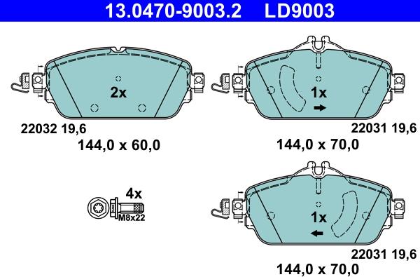ATE 13.0470-9003.2 — Zestaw klocków hamulcowych, hamulce tarczowe