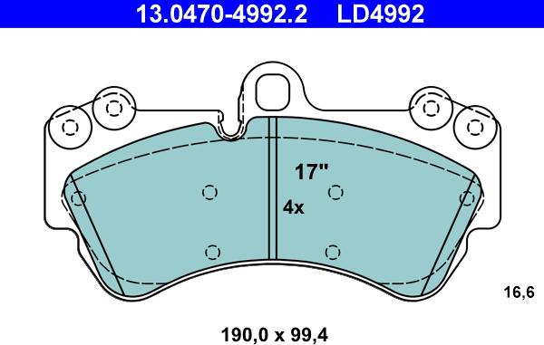 ATE 13.0470-4992.2 - KLOCKI HAM. VW P. TOUAREG 3.2-3.6-2.5-3.0 TDI 02-10 CERAMIC