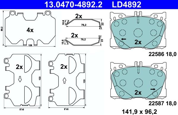 ATE 13.0470-4892.2 — Zestaw klocków hamulcowych, hamulce tarczowe