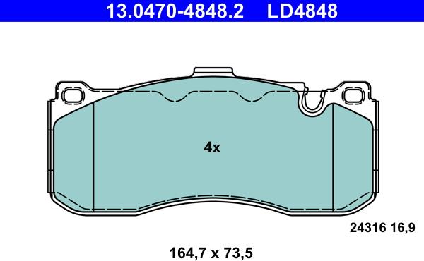 ATE 13.0470-4848.2 — Zestaw klocków hamulcowych, hamulce tarczowe