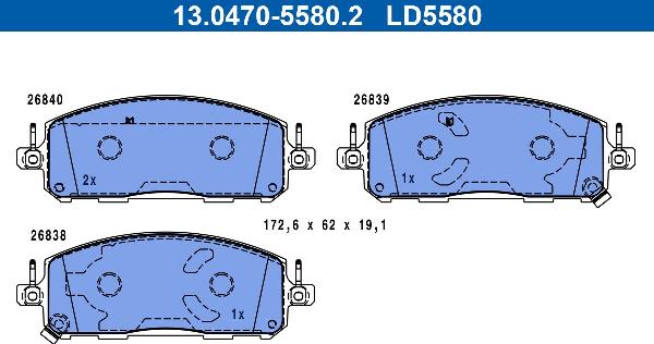 ATE 13.0470-5580.2 — Zestaw klocków hamulcowych, hamulce tarczowe