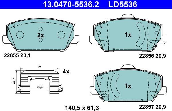 ATE 13.0470-5536.2 — Zestaw klocków hamulcowych, hamulce tarczowe