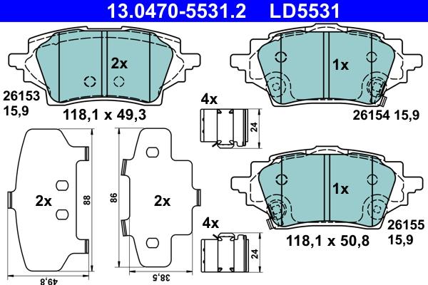ATE 13.0470-5531.2 — Zestaw klocków hamulcowych, hamulce tarczowe