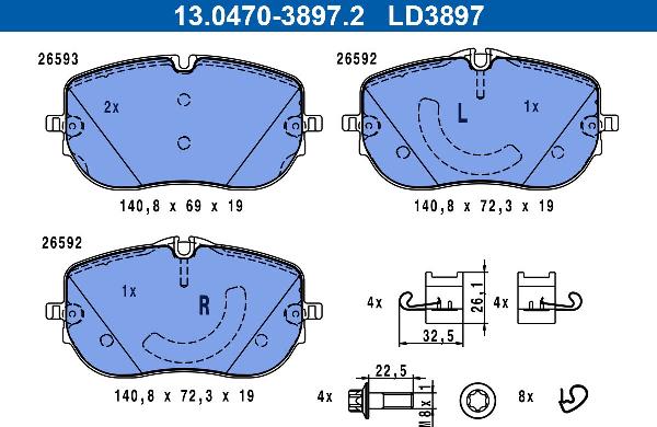 ATE 13.0470-3897.2 — Zestaw klocków hamulcowych, hamulce tarczowe