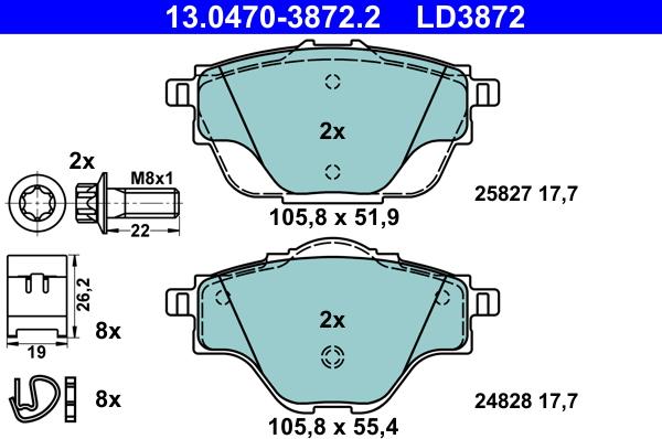ATE 13.0470-3872.2 - KLOCKI HAM. CITROEN T. C4 PICASSO 13- CERAMIC