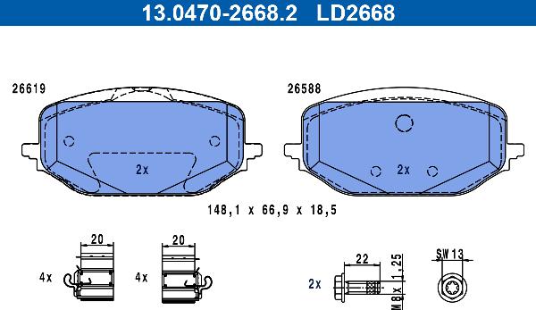 ATE 13.0470-2668.2 — Zestaw klocków hamulcowych, hamulce tarczowe