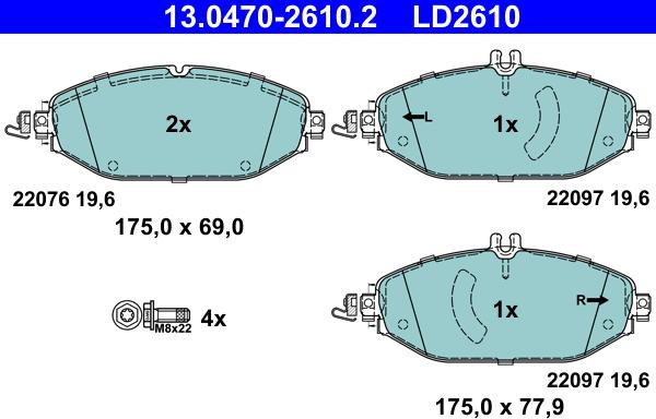 ATE 13.0470-2610.2 — Zestaw klocków hamulcowych, hamulce tarczowe