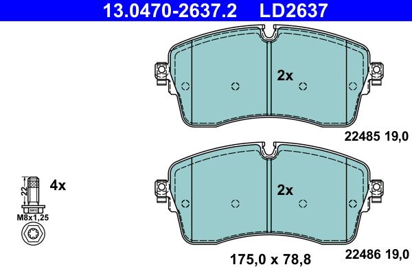 ATE 13.0470-2637.2 — Zestaw klocków hamulcowych, hamulce tarczowe