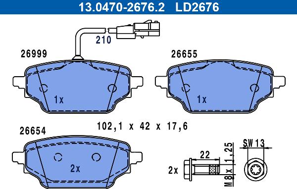 ATE 13.0470-2676.2 — Zestaw klocków hamulcowych, hamulce tarczowe