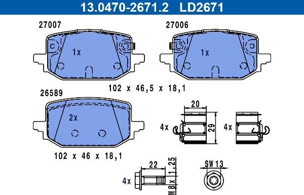 ATE 13.0470-2671.2 - KLOCKI HAM. NISSAN T. QASHQAI-X-TRAIL 1.3-1.5 21- CERAMIC