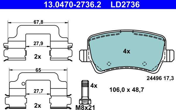 ATE 13.0470-2736.2 - KLOCKI HAM. VOLVO T. S60-V60-V70-S80-XC70 06- CERAMIC