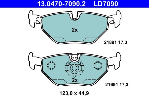 ATE 13.0470-7090.2 — Zestaw klocków hamulcowych, hamulce tarczowe