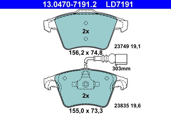 ATE 13.0470-7191.2 - KLOCKI HAM. VW P. TOUAREG 3.2-3.6-2.5-3.0 TDI 02-10 CERAMIC