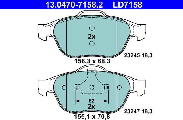 ATE 13.0470-7158.2 - KLOCKI HAM. RENAULT P. LAGUNA 1.6-2.0 16V-1.9-2.2 DCI 01- CERAMIC