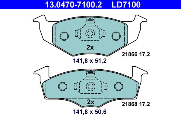 ATE 13.0470-7100.2 — Zestaw klocków hamulcowych, hamulce tarczowe