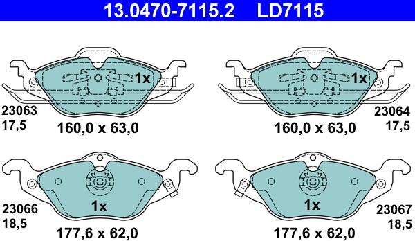 ATE 13.0470-7115.2 — Zestaw klocków hamulcowych, hamulce tarczowe