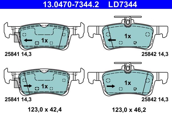 ATE 13.0470-7344.2 — Zestaw klocków hamulcowych, hamulce tarczowe