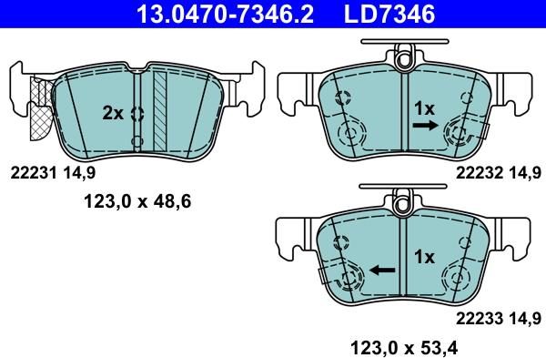 ATE 13.0470-7346.2 — Zestaw klocków hamulcowych, hamulce tarczowe