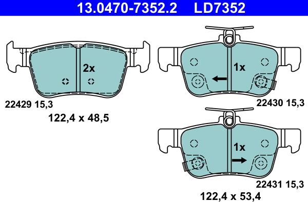 ATE 13.0470-7352.2 — Zestaw klocków hamulcowych, hamulce tarczowe