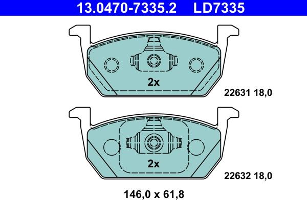 ATE 13.0470-7335.2 — Zestaw klocków hamulcowych, hamulce tarczowe