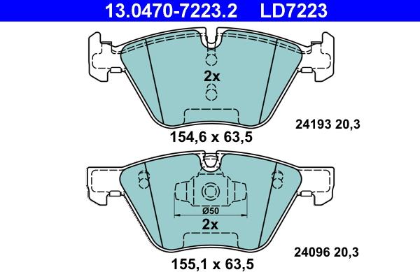 ATE 13.0470-7223.2 — Zestaw klocków hamulcowych, hamulce tarczowe