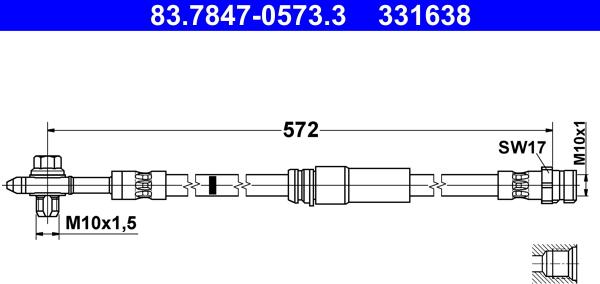 ATE 83.7847-0573.3 - PRZEWÓD HAM. ELAST. VW P. CADDY 1.0-1.6-1.6-2.0 TDI 15- LE-PR