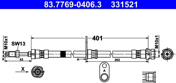 ATE 83.7769-0406.3 - PRZEWÓD HAM. ELAST. FORD T. TRANSIT 1.0-1.6 13- PR