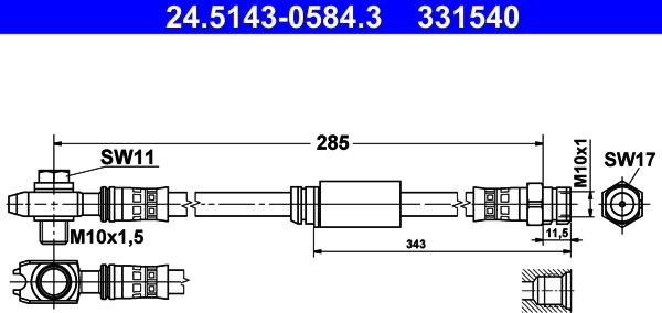 ATE 24.5143-0584.3 - PRZEWÓD HAM. ELAST. VW P. BEETLE-GOLF-JETTA 11- LE-PR