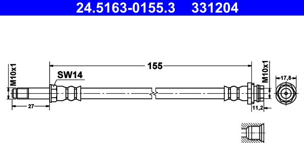 ATE 24.5163-0155.3 - PRZEWÓD HAM. ELAST. FORD T. GALAXY-MONDEO-S-MAX 1.6-2.5 06- LE-PR