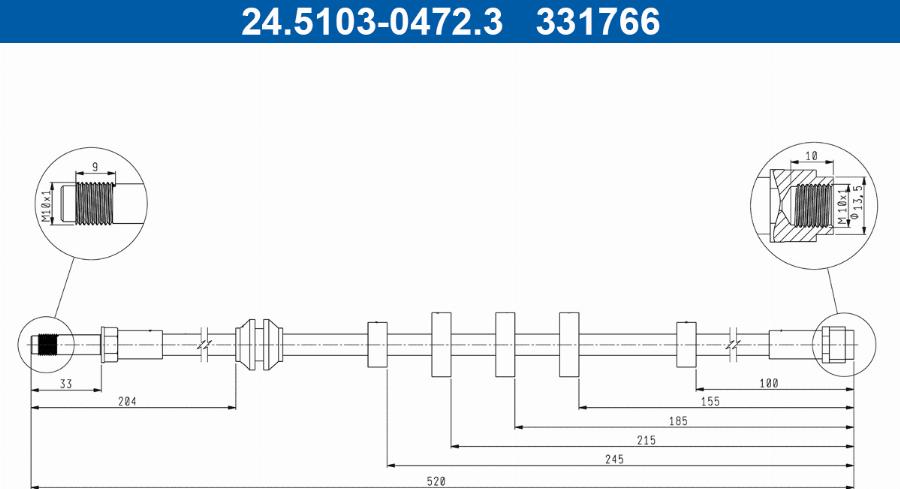 ATE 24.5103-0472.3 - PRZEWÓD HAM. ELAST. AUDI P. A4-A5 1.8-4.2 07-17 LE-PR