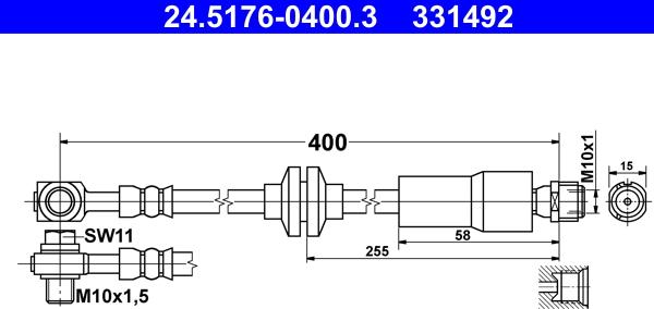 ATE 24.5176-0400.3 - PRZEWÓD HAM. ELAST. OPEL P. ASTRA 1.3-2.0 CDTI 09- LE-PR