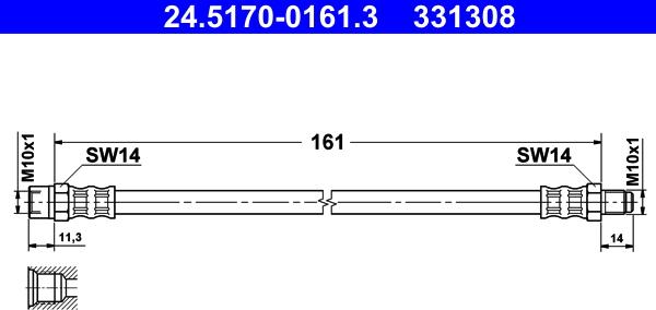 ATE 24.5170-0161.3 - PRZEWÓD HAM. ELAST. VW P. GOLF-JETTA-PASSAT-VENTO-T4 85-03 LE-PR